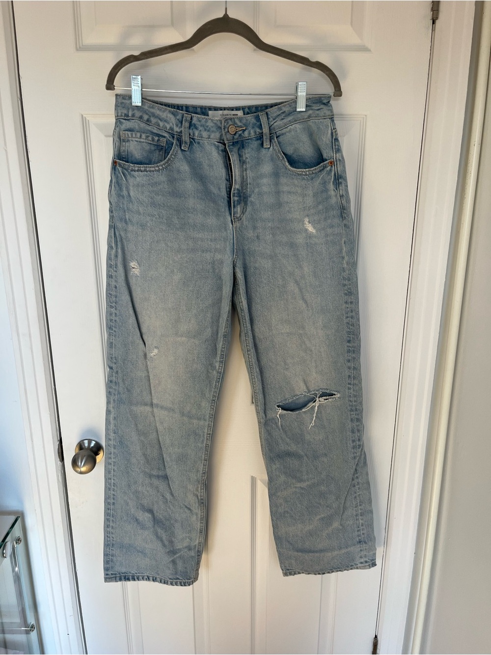 Light Blue Women's Distressed Straight-Leg Jeans